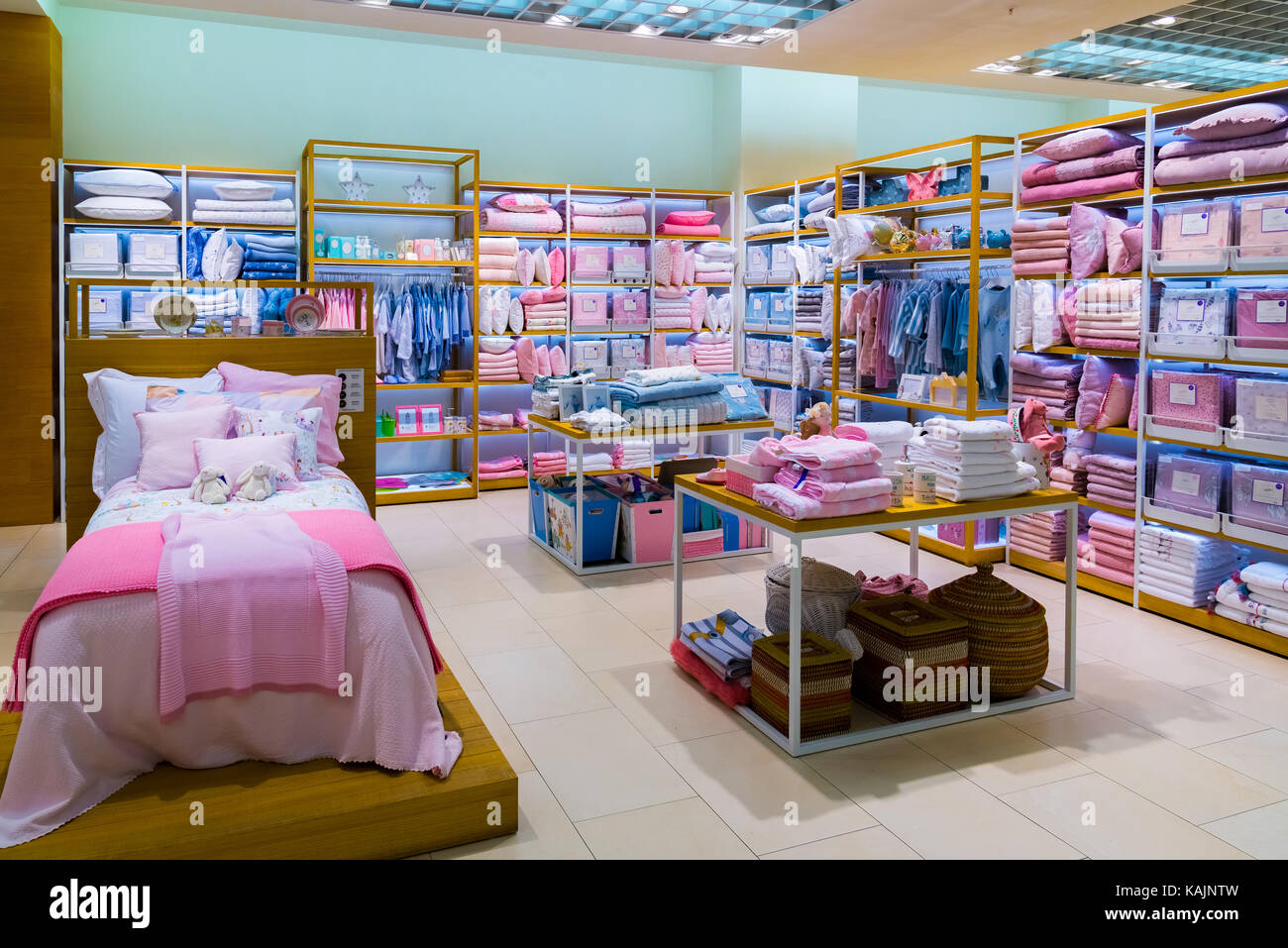 Moscow, Russia - September 15. 2017. Childrens bedding in shop Zara Home store in the mall Zelenopark Stock Photo