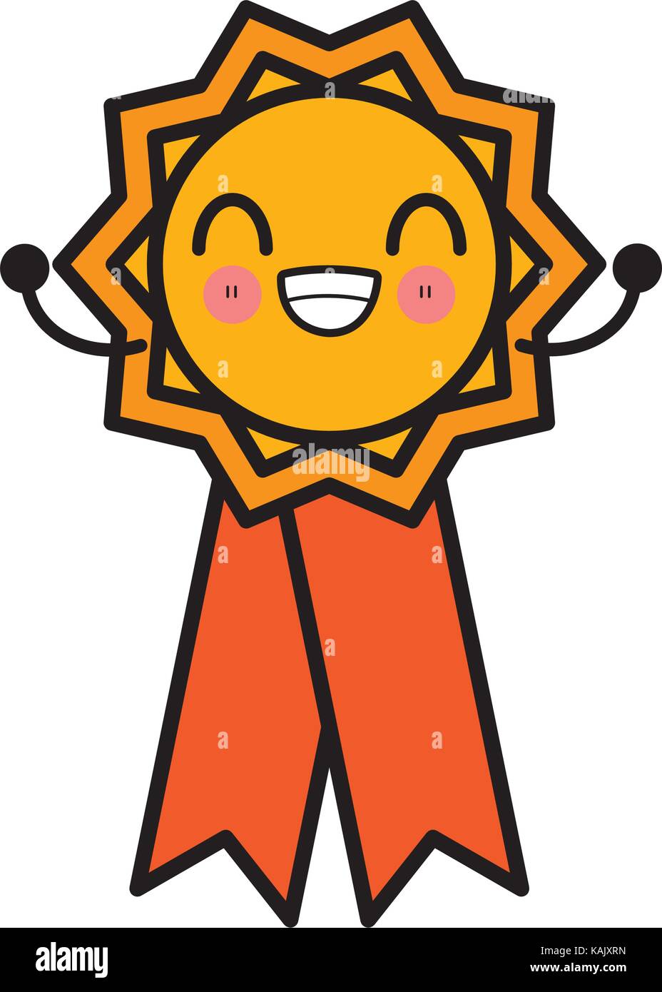 Medal award ribbon cute kawaii cartoon Stock Vector Art & Illustration