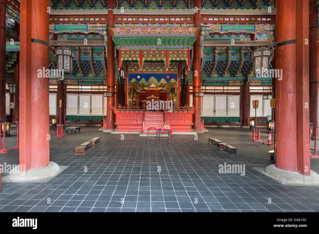 Interior architecture at the Gyeongbokgung Royal Palace in Seoul, South Korea, Asia. Stock Photo