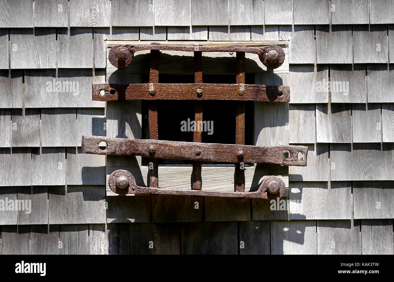A window on the Old Jail (Gaol) *  Nantucket Island, Massachusetts, USA Stock Photo