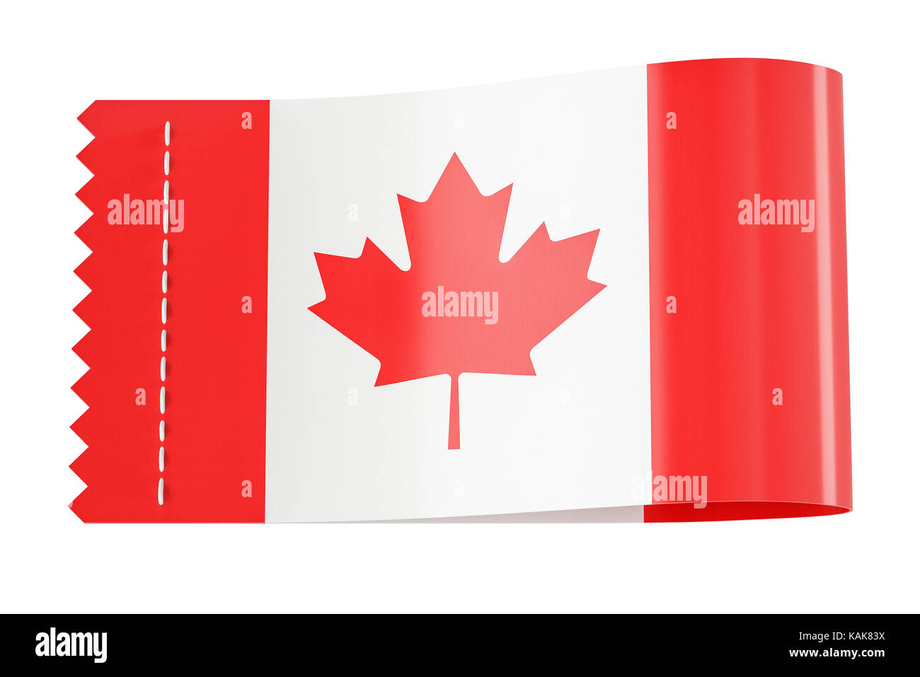 Clothing tag, label with flag of Canada. 3D rendering isolated on black