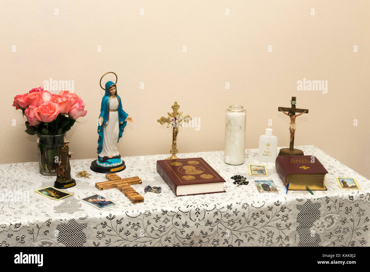 Catholic Prayer Table Stock Photo