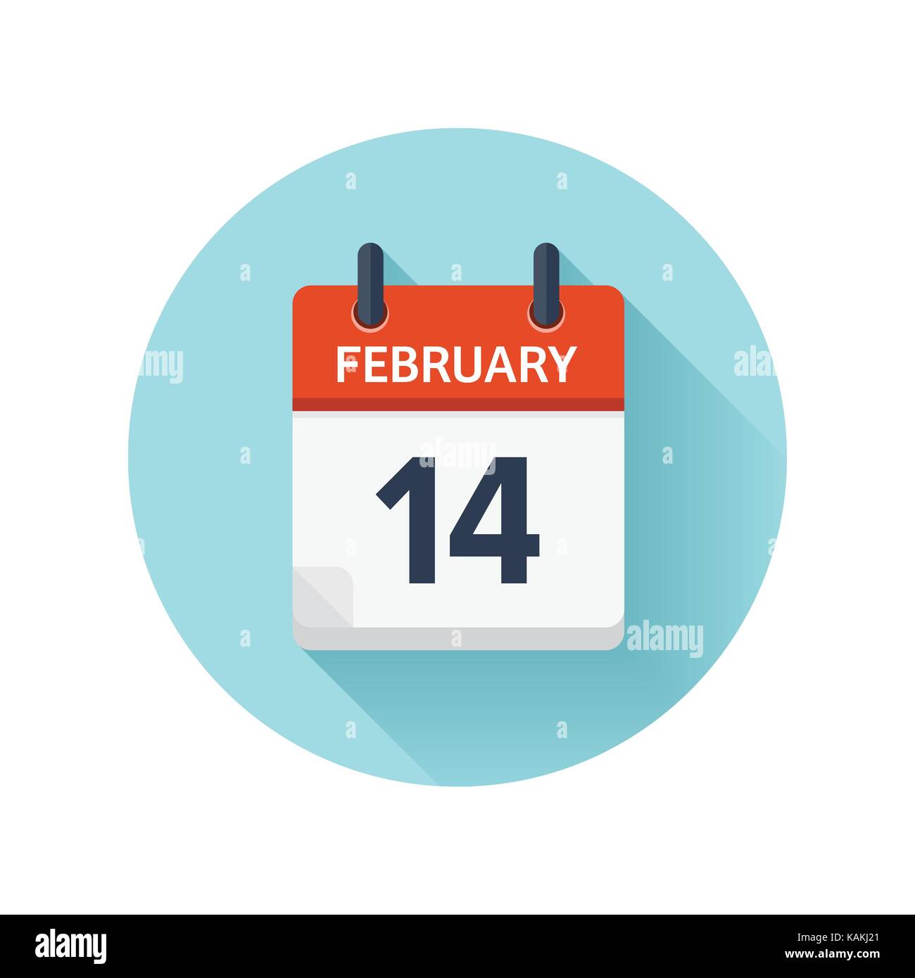 February 14. Vector flat daily calendar icon. Date and time, day, month ...