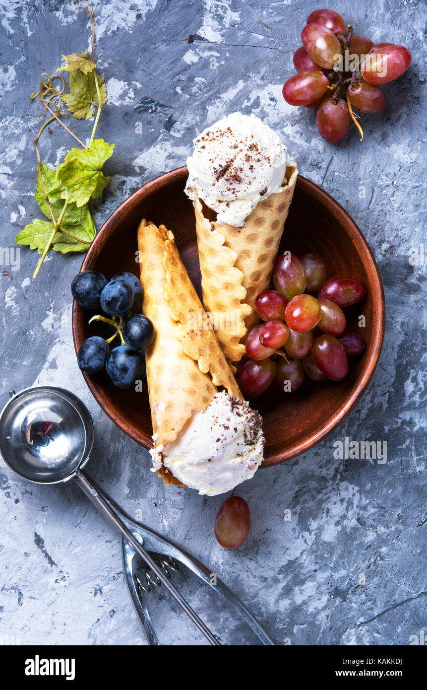 Summer grape ice cream in a waffle cup cone Stock Photo Alamy