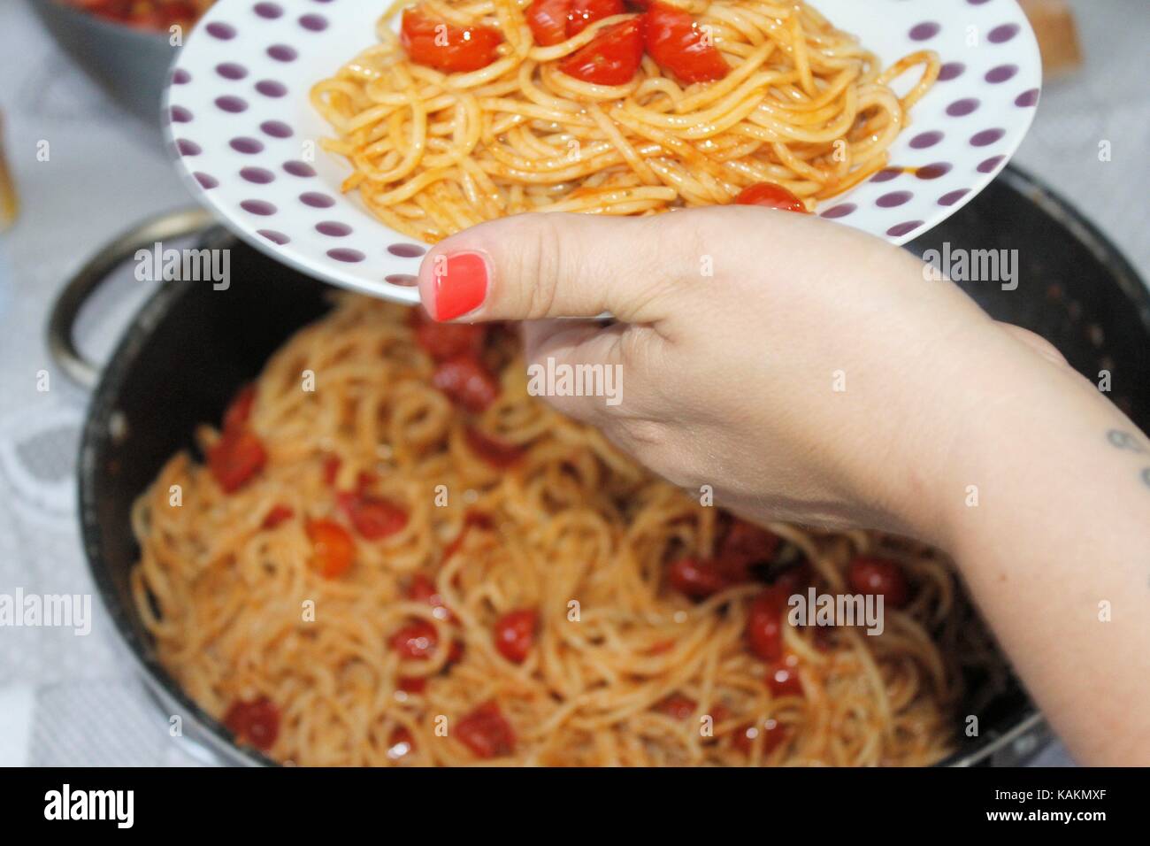Italian pasta called spaghetti with fresh tomato sauce Stock Photo Alamy