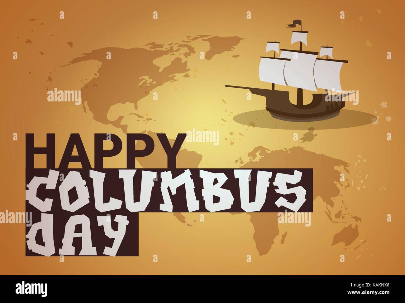 Happy Columbus Day National Usa Holiday Greeting Card With Ship Stock