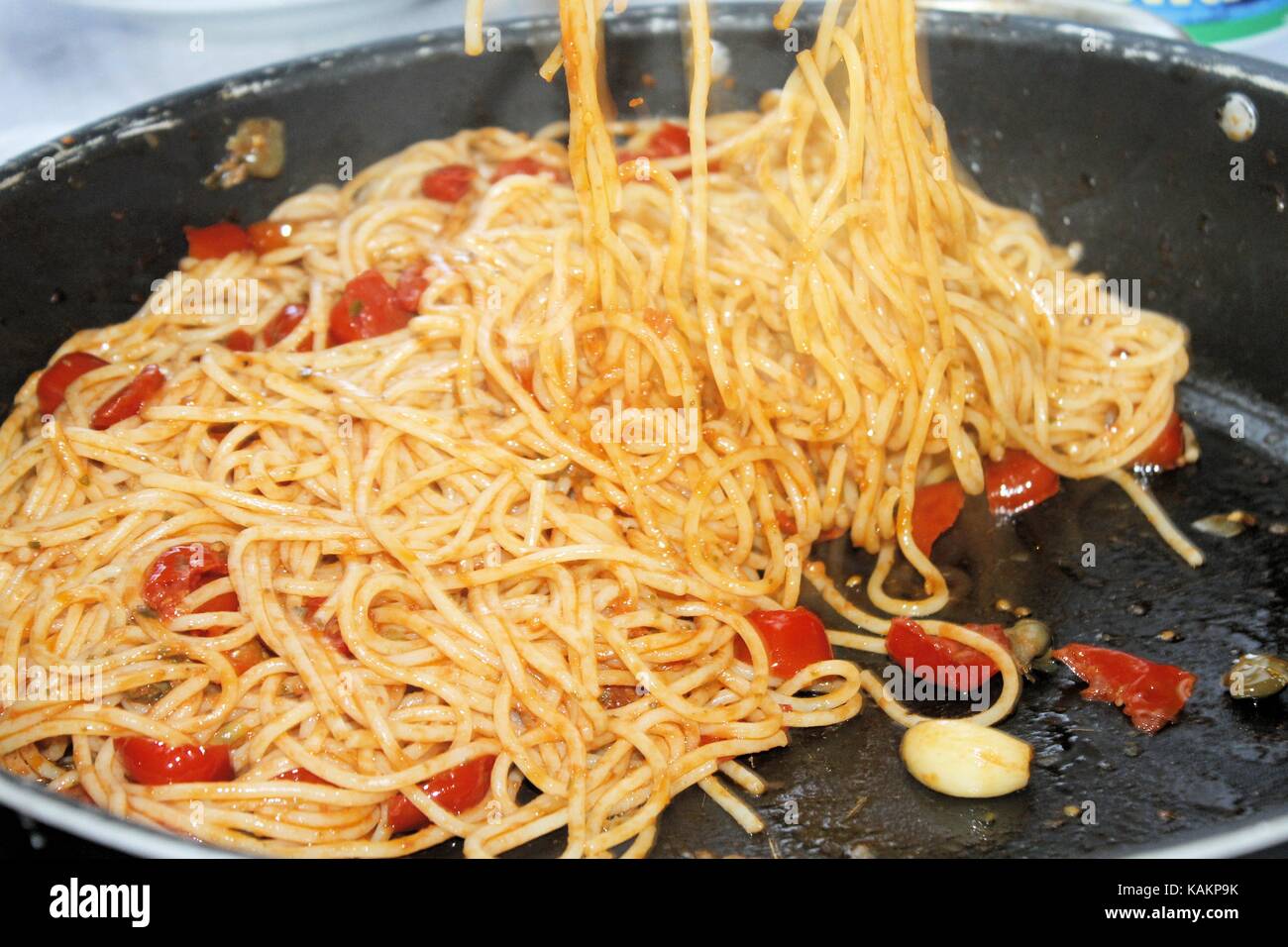 Italian pasta called spaghetti with fresh tomato sauce Stock Photo Alamy