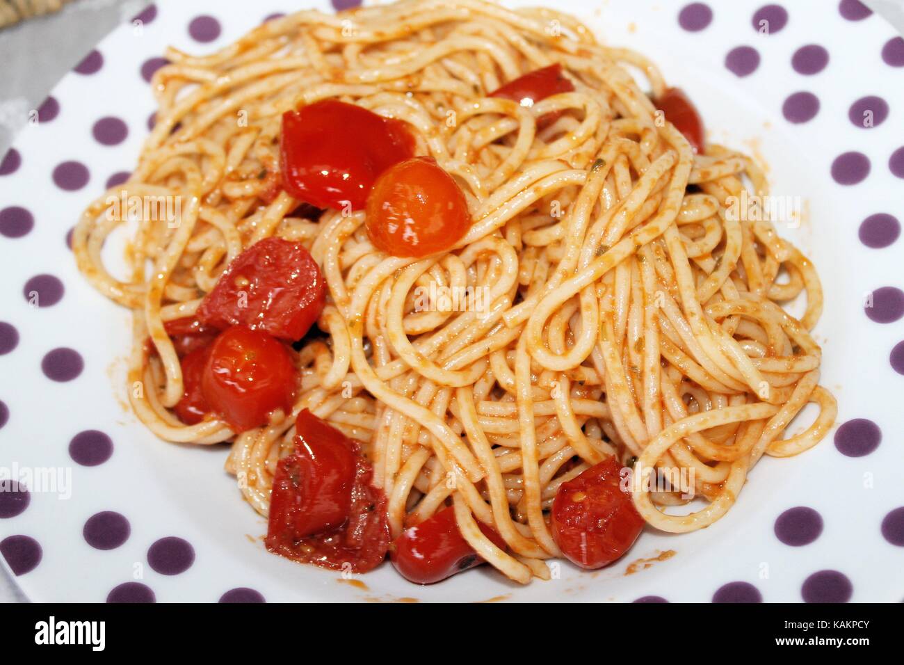 Italian pasta called spaghetti with fresh tomato sauce Stock Photo Alamy