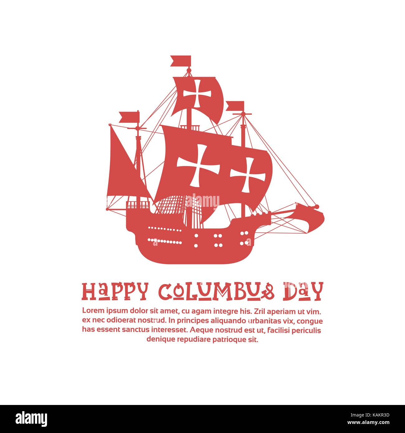 Happy Columbus Day National Usa Holiday Greeting Card With Ship Stock