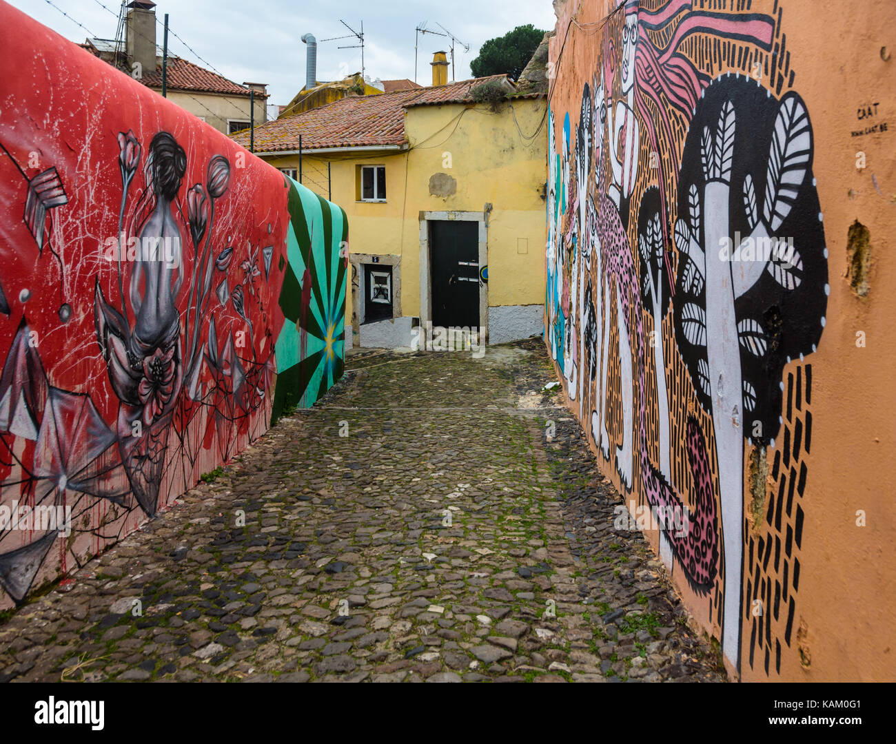Graffiti in the back streets of Lisbon, Portugal Stock Photo