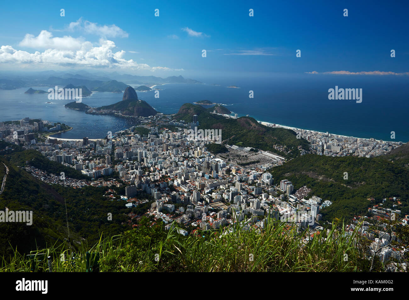 Sugarloaf Mountain, Guanabara Bay, and Botafogo, Rio de Janeiro, Brazil, South America Stock Photo