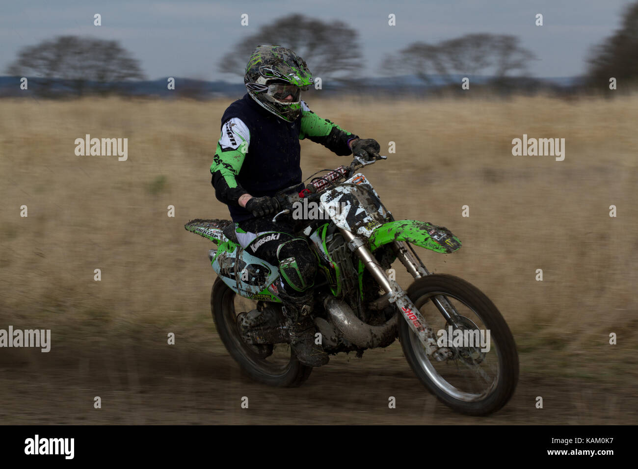 Off Road Enduro Bike Rider On Motor Bike at Enduro Event In Abram, Wigan, England, UK Stock Photo