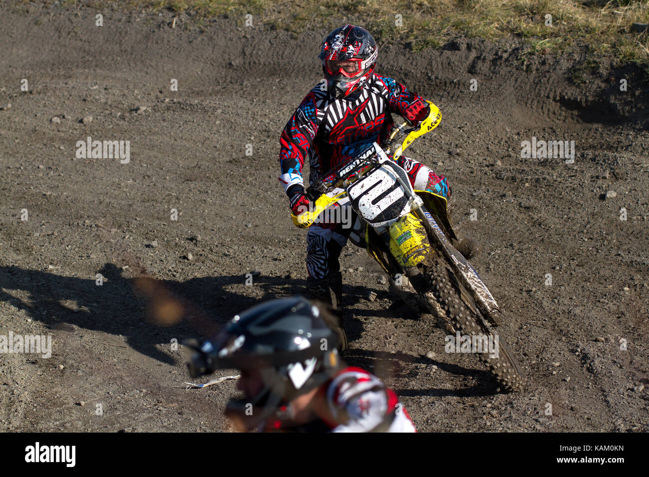Off Road Enduro Bike Rider On Motor Bike at Enduro Event In Abram