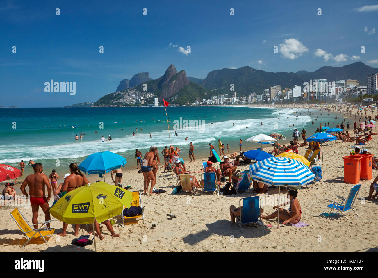 People on Ipanema Beach, Rio de Janeiro, Brazil, South America Stock Photo