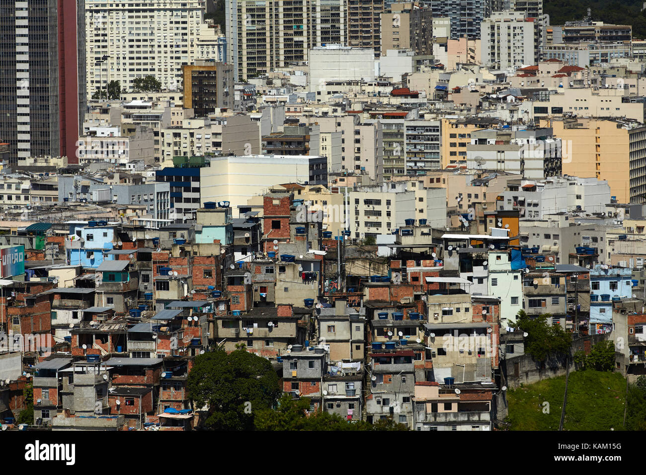Favela and apartments in Flamengo, Rio de Janeiro, Brazil, South