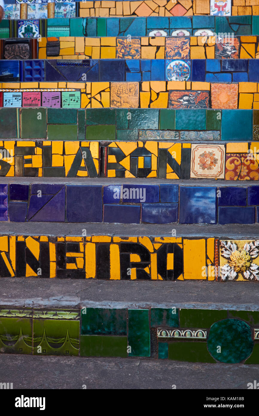 Escadaria Selaron (Selaron Steps), by artist Jorge Seralon, Lapa, Rio de Janeiro, Brazil, South America Stock Photo