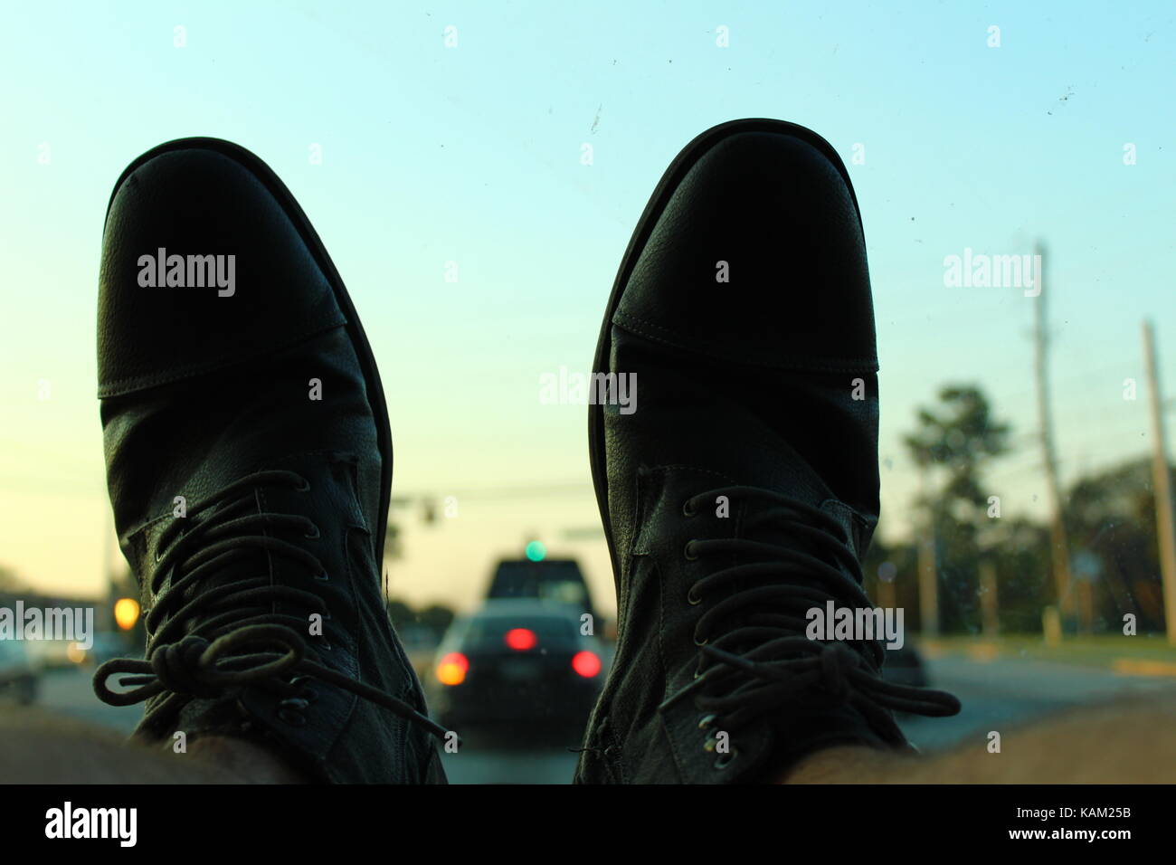Men brown leather boots Stock Photo
