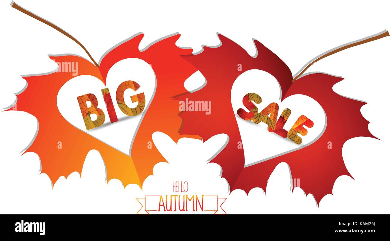 Autumn leaves with hearts isolated on white background Stock Vector ...