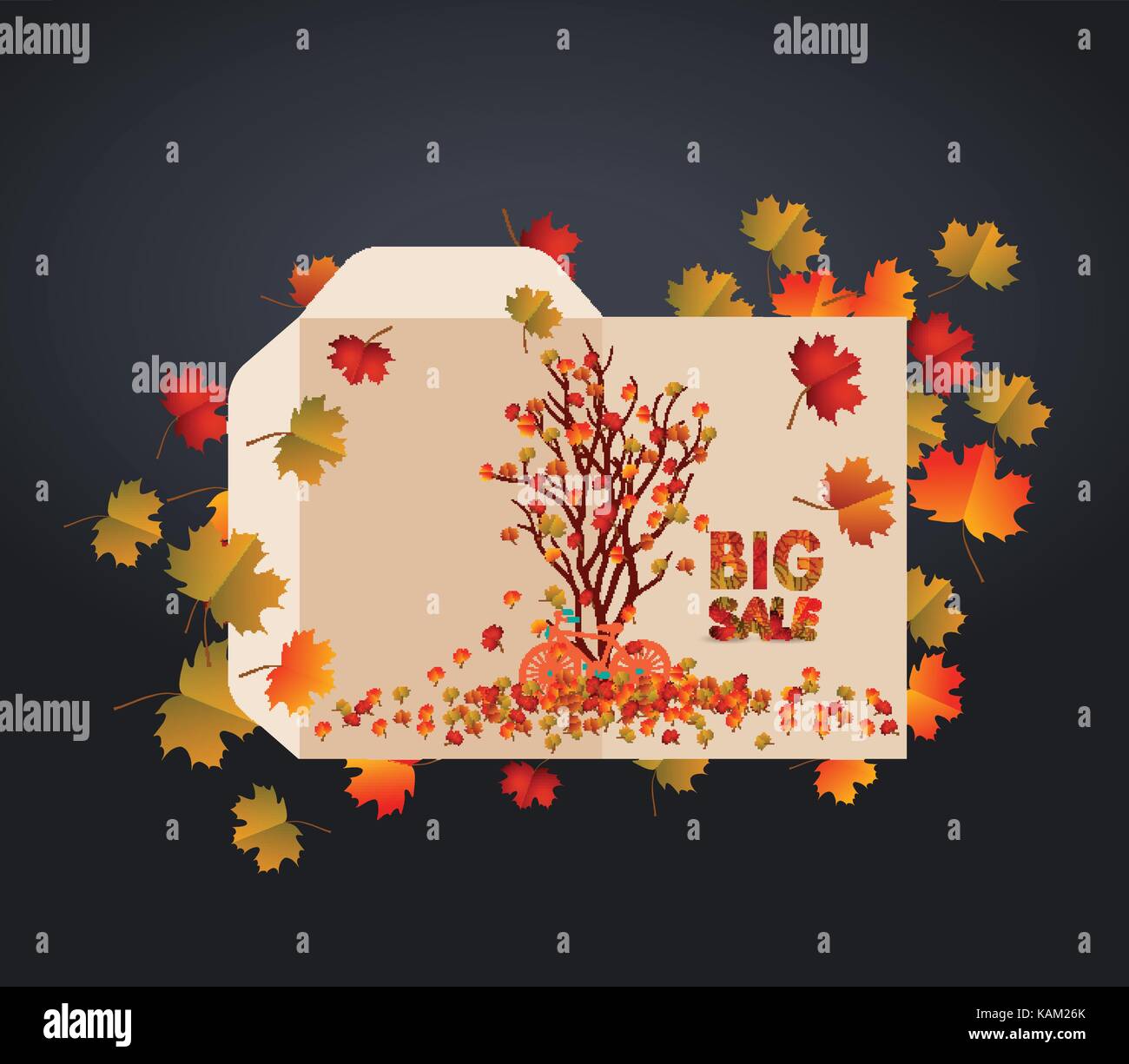Carved wedding envelopes. Template photo book box and envelope with decorative autumn elements Stock Vector