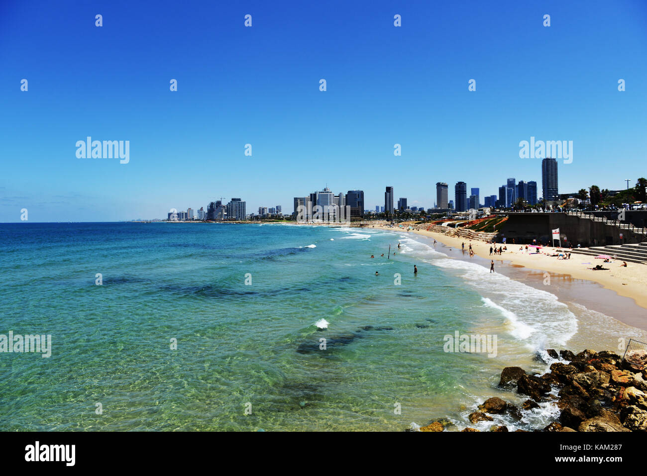 A view of Tel-Aviv seafront from the southern part of the city. Stock Photo