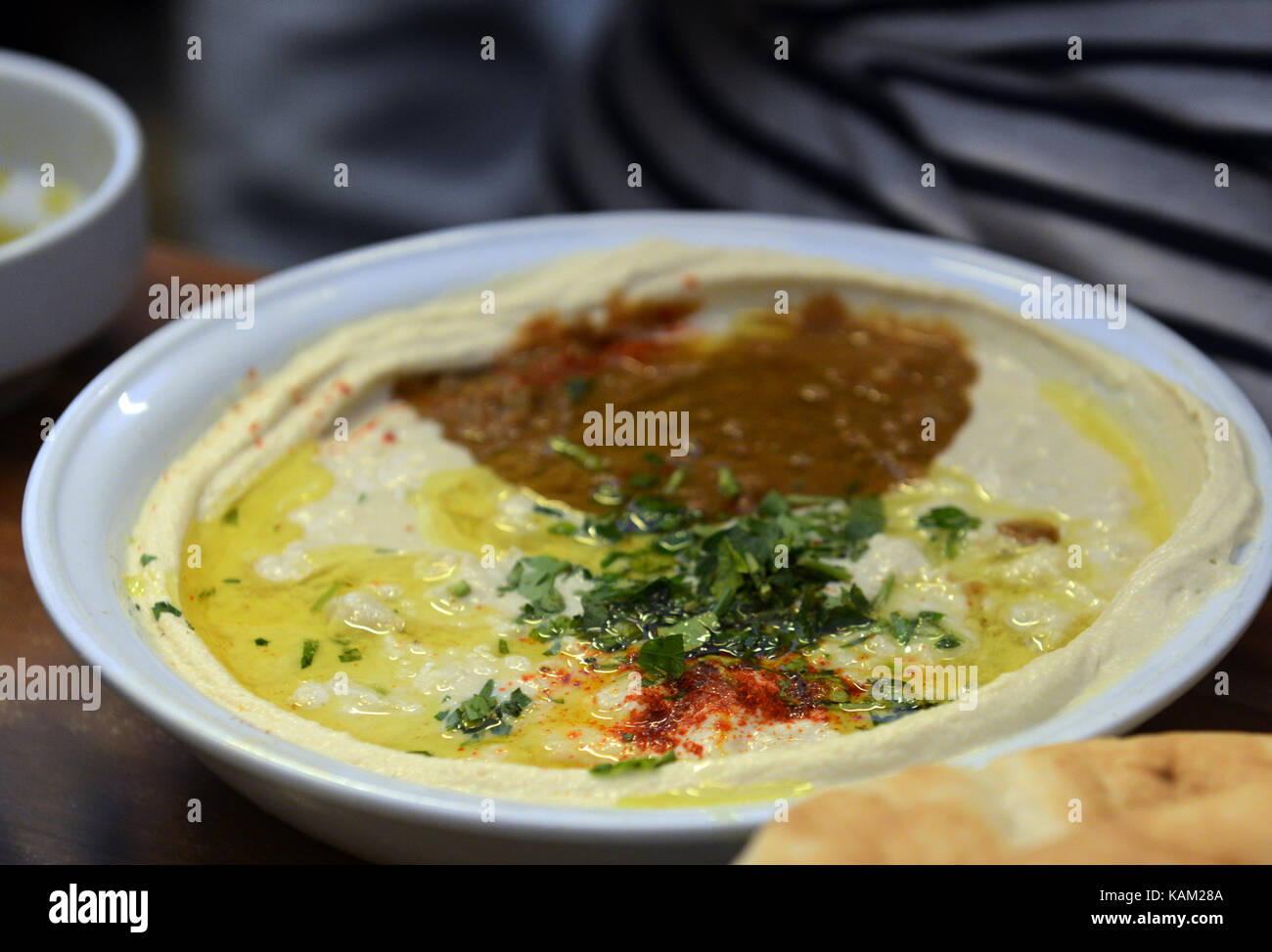 A plate of Hummus, Fuul and Masabacha at Abu Hasan / Ali Karavan