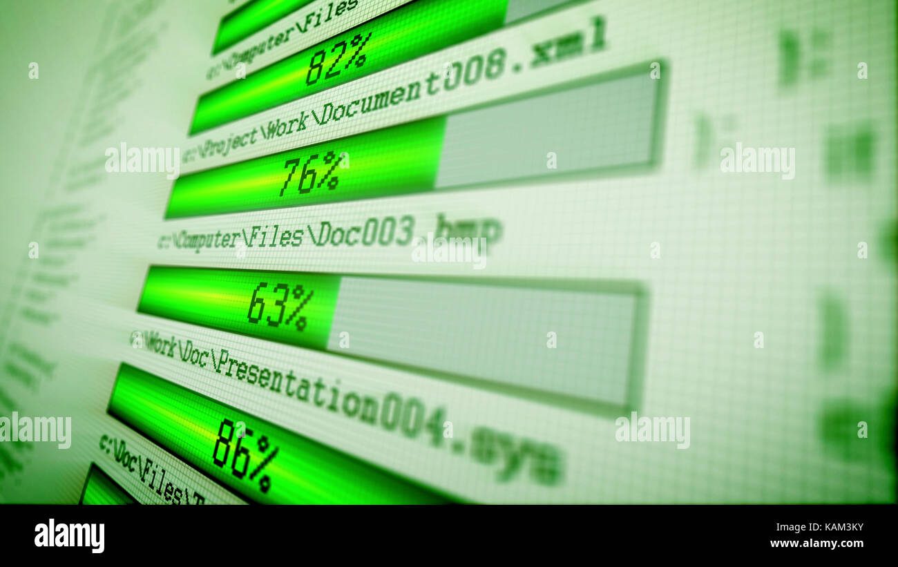 Computer screen 3d illustration of green downloading bars with ...