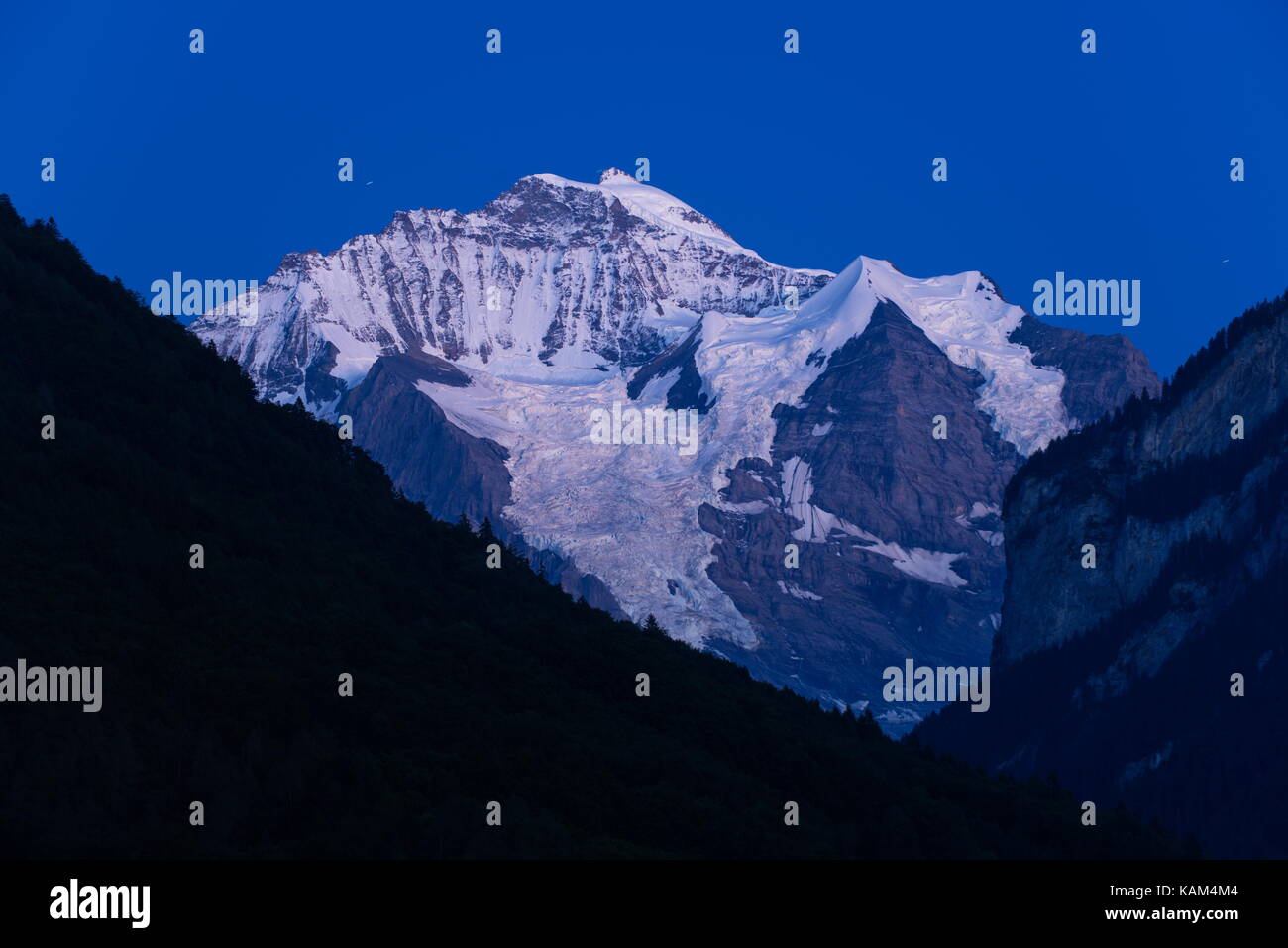 After sunset Jungfrau is still illuminated ba reflection from the sky ...