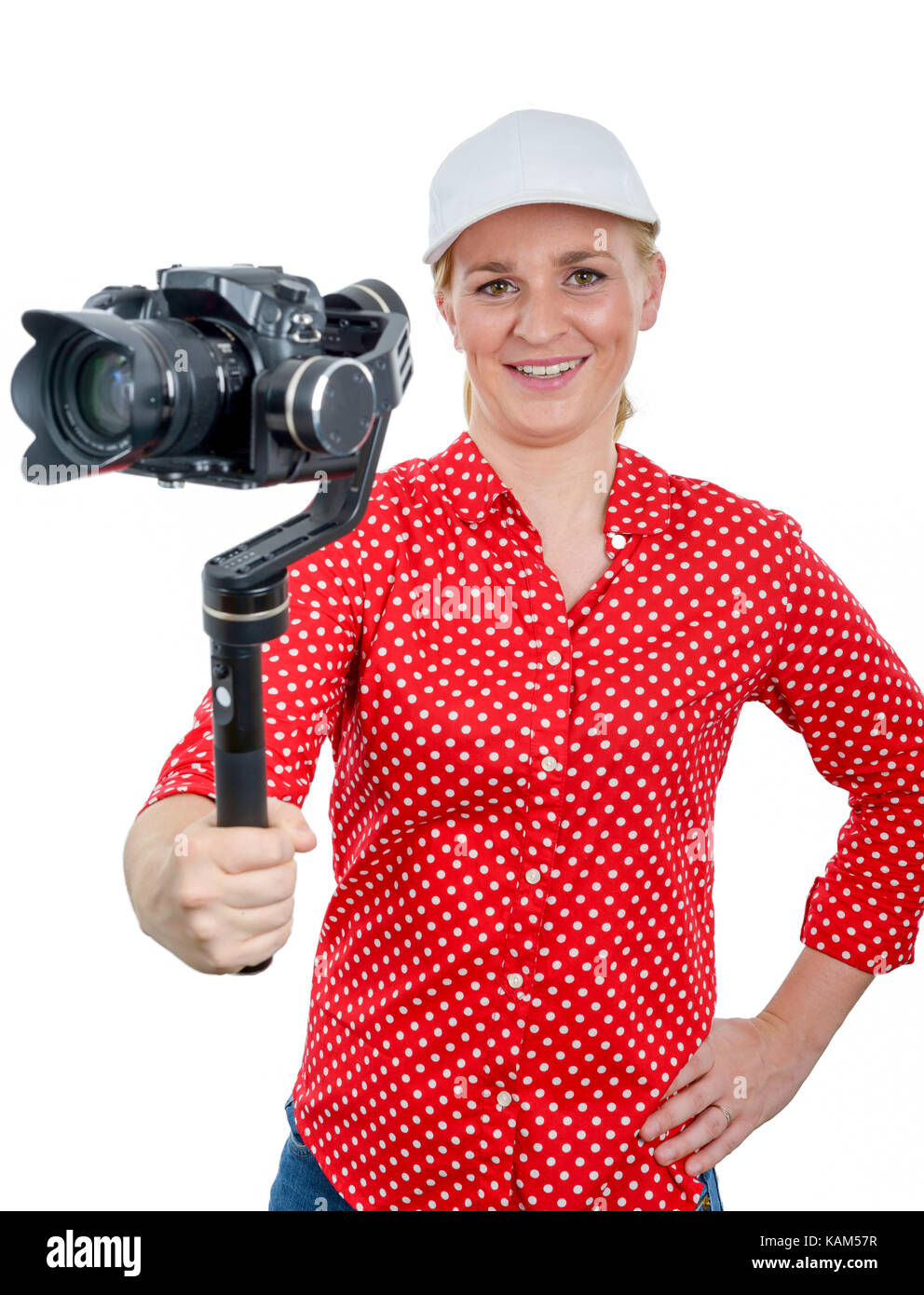 young woman videographer using steady cam Stock Photo Alamy