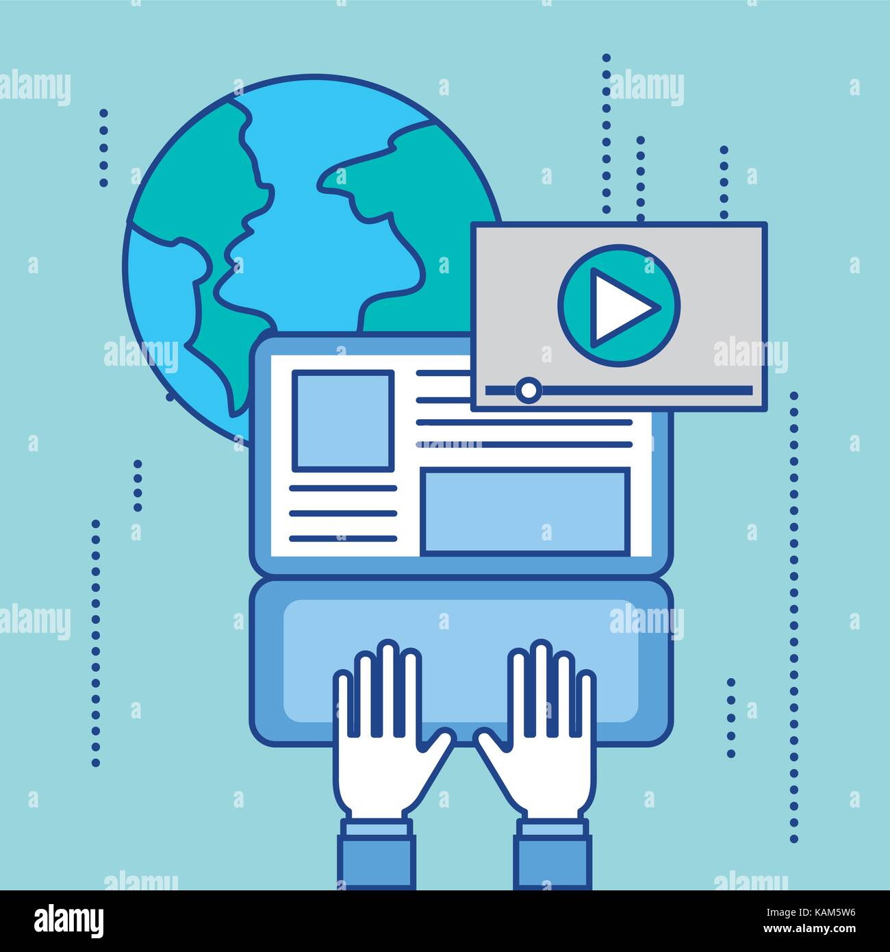 social media laptop global video player work Stock Vector Image & Art ...