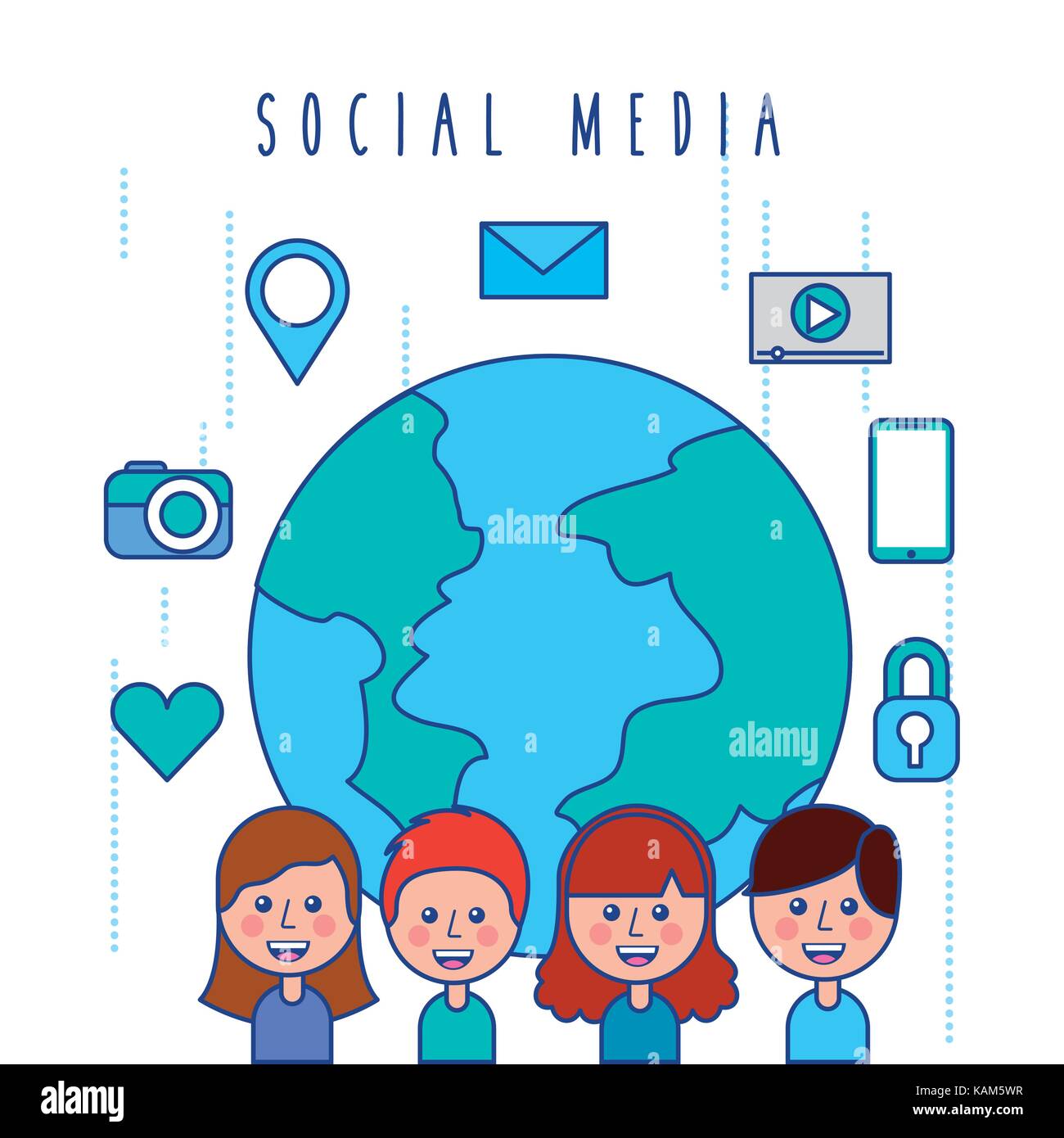 social media globe people and network connection concept Stock Vector