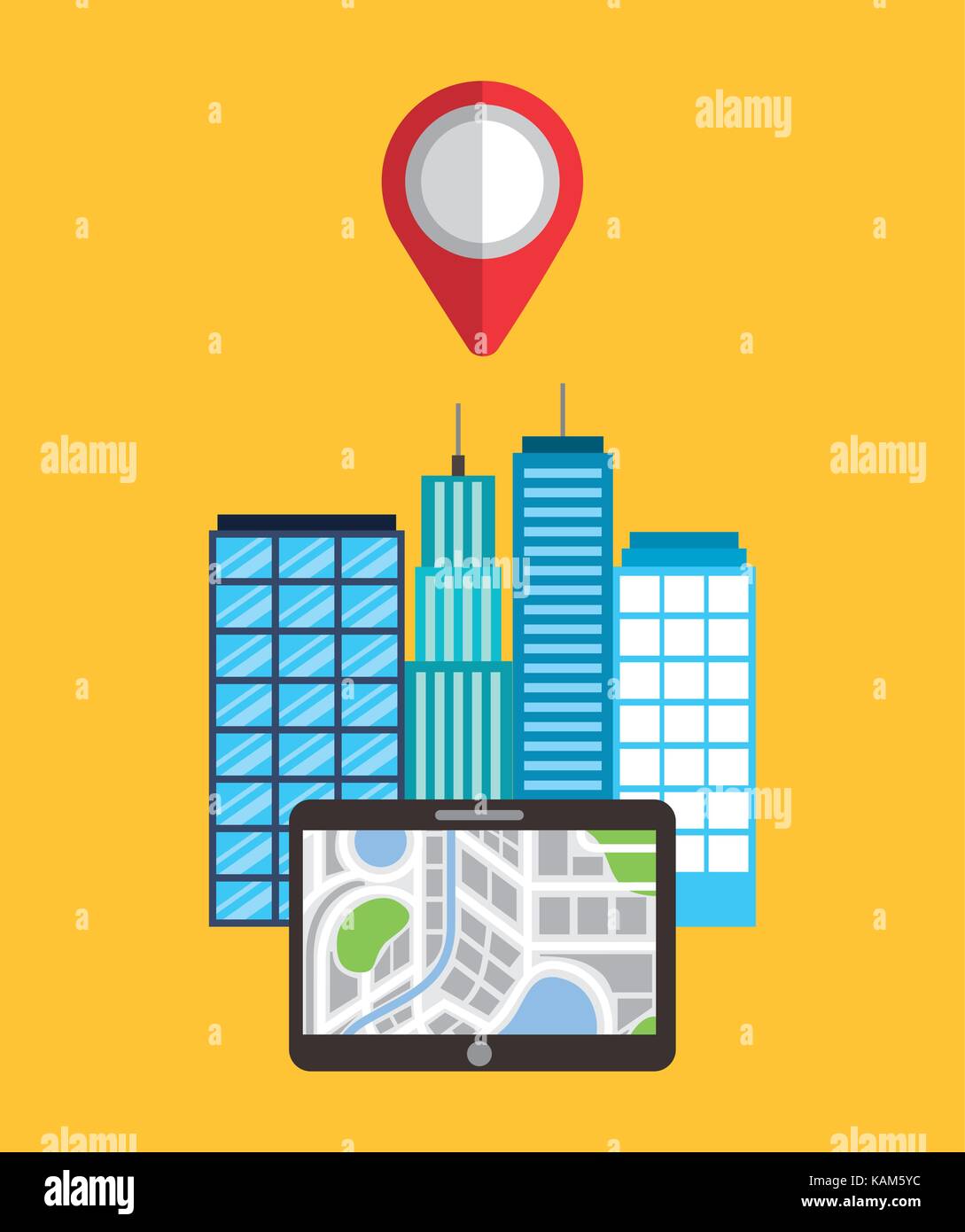 navigation device app city buildings pointer map Stock Vector Image ...