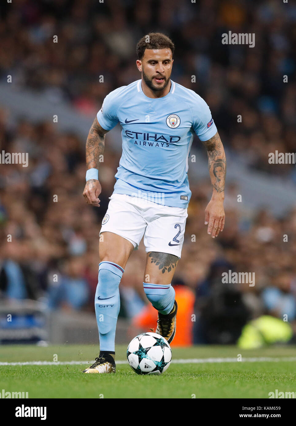 Manchester City's Kyle Walker during the UEFA Champions League, Group F match at the Etihad Stadium, Manchester. PRESS ASSOCIATION Photo. Picture date: Tuesday September 26, 2017. See PA story soccer Man City. Photo credit should read: Martin Rickett/PA Wire Stock Photo