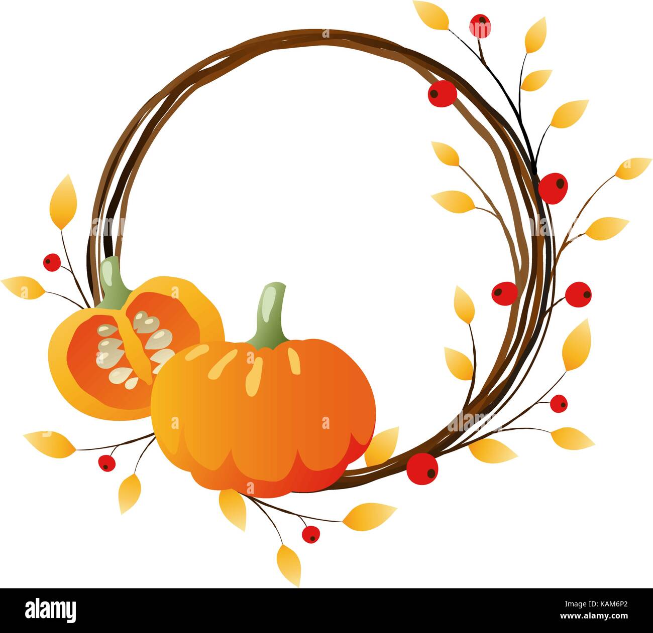 Autumn wreath with pumpkins on white background Stock Vector Image ...