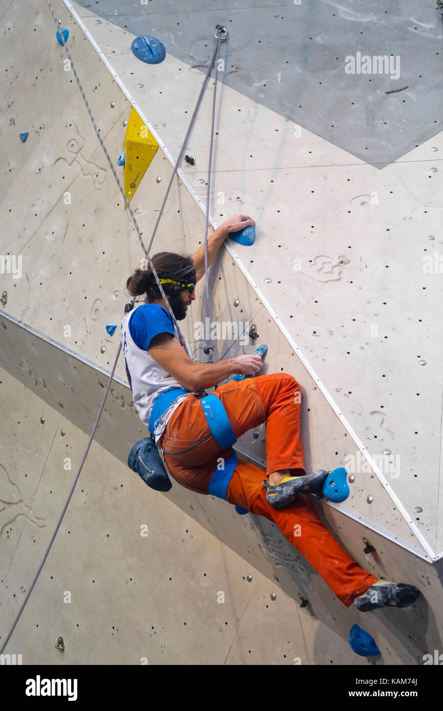 Matteo Stefani of Italy competes in Men's Visual Impairment B2 event of Paraclimbing Cup at  the International Federation of Sport Climbing (IFSC) Wor Stock Photo