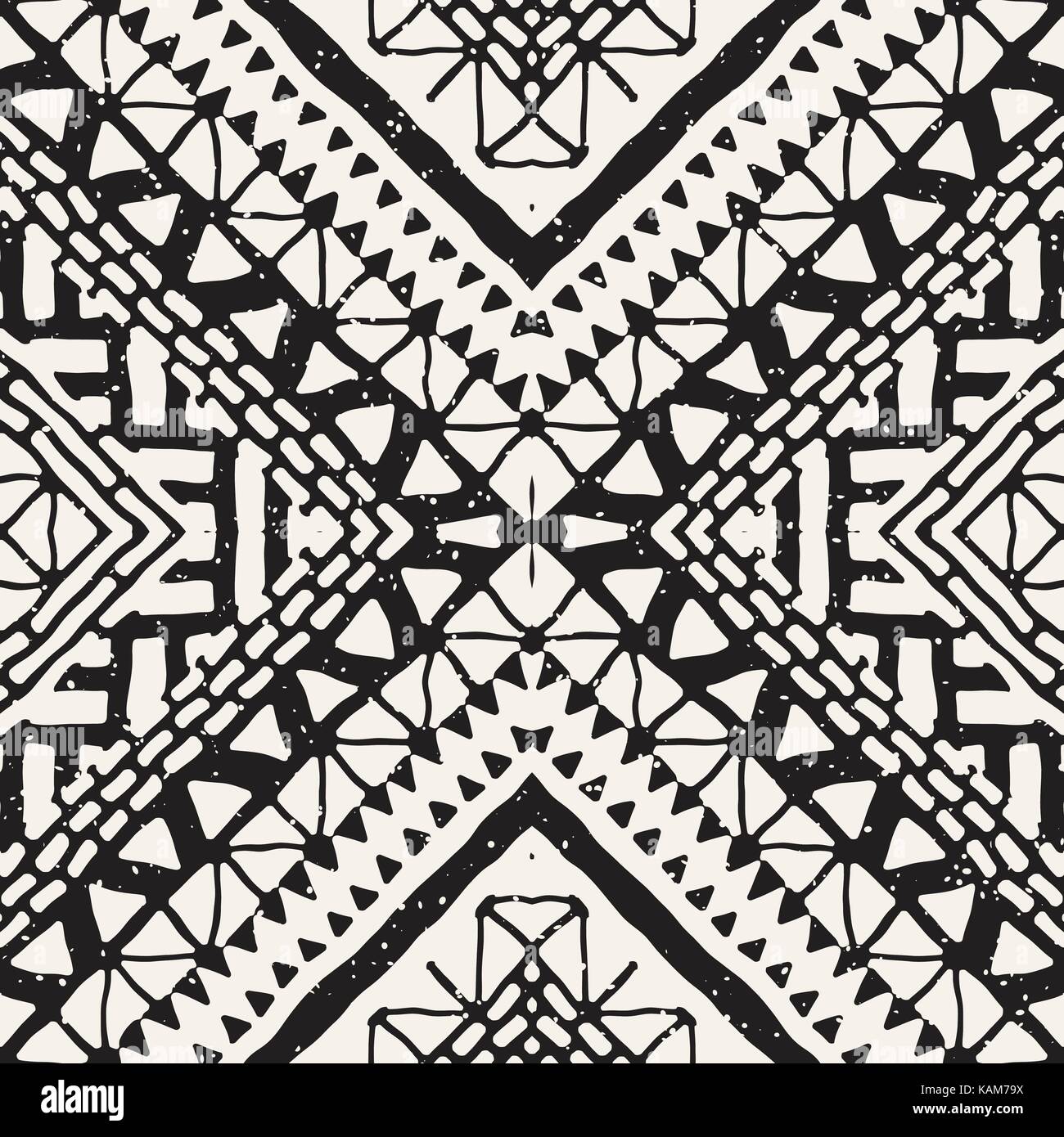 Hand Drawn Painted Seamless Pattern Vector Tribal Design Background Ethnic Motif Geometric
