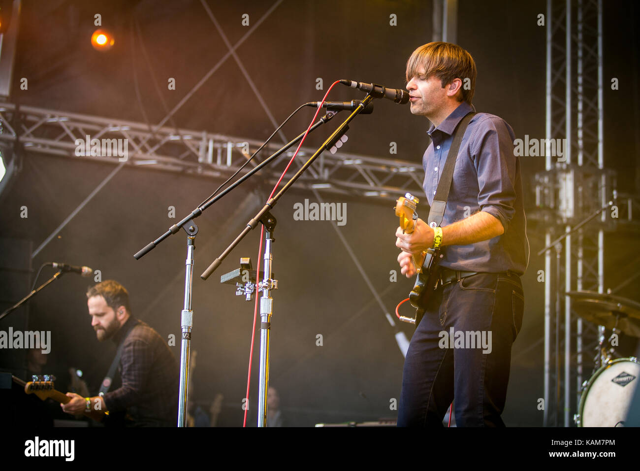 The American alternative rock band Death Cab For Cutie performs a live concert at the Norwegian music festival Bergenfest 2015 in Bergen. Here singer and musician Ben Gibbard is pictured live on stage. Norway, 14/06 2015. Stock Photo
