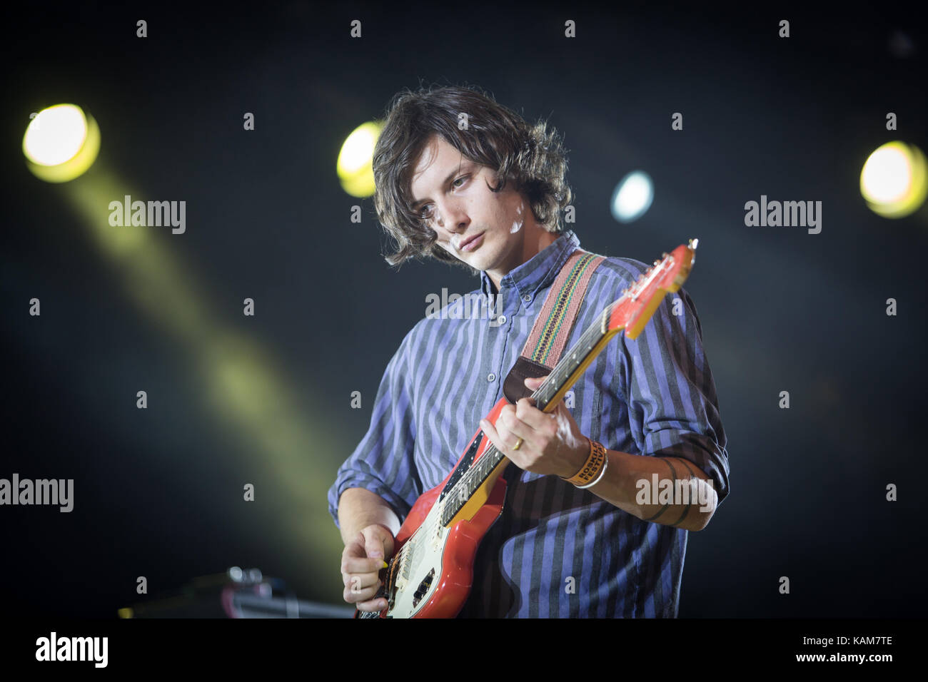 The American indie rock band Deerhunter performs a live concert at the Arena Stage at Roskilde Festival 2014. Here guitarist and musician Lockett Pundt is pictured live on stage. Denmark, 06/07 2014. Stock Photo