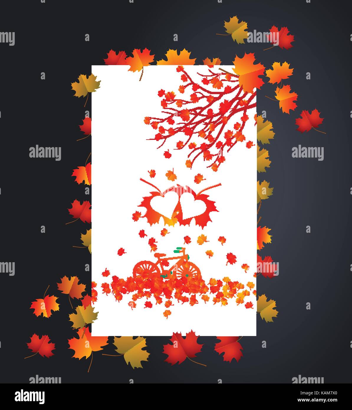 Autumn background with heart shape maple leaves card Stock Vector Image ...