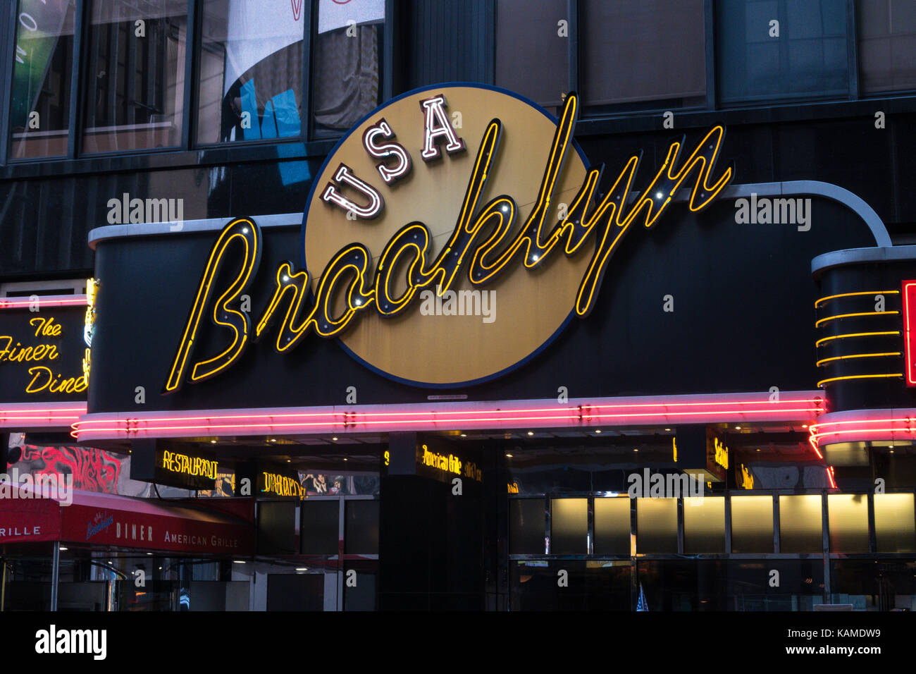 The Brooklyn Diner Neon Marquee, Times Square, NYC, USA Stock Photo
