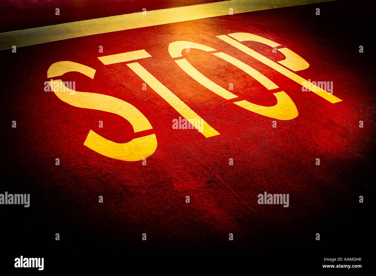 white and red Stop floor road sign Stock Photo