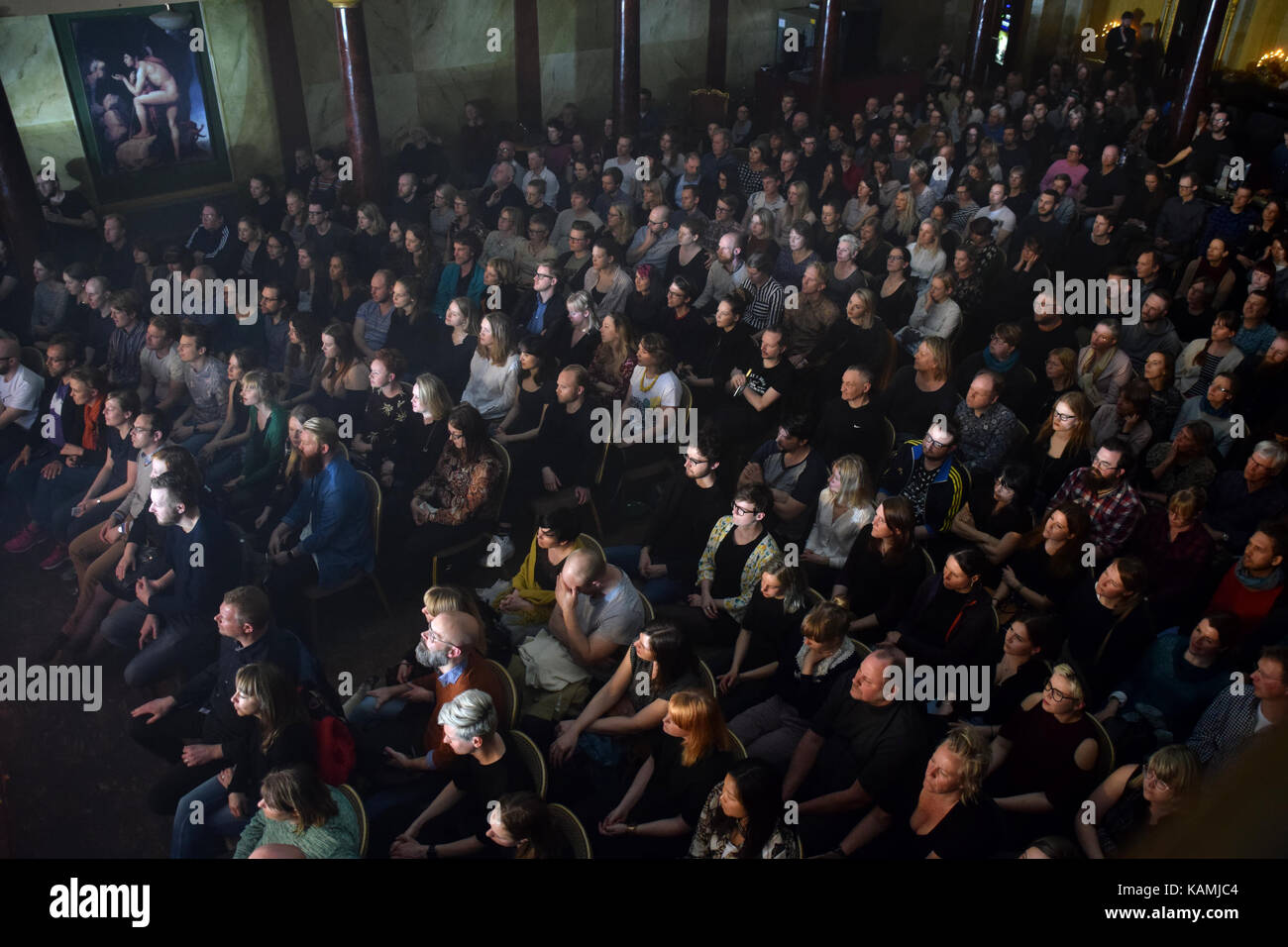 Audience at Säkert! & Annka Norlin concert at Arbis Theatre in Norrköping Sweden 2017 Stock Photo