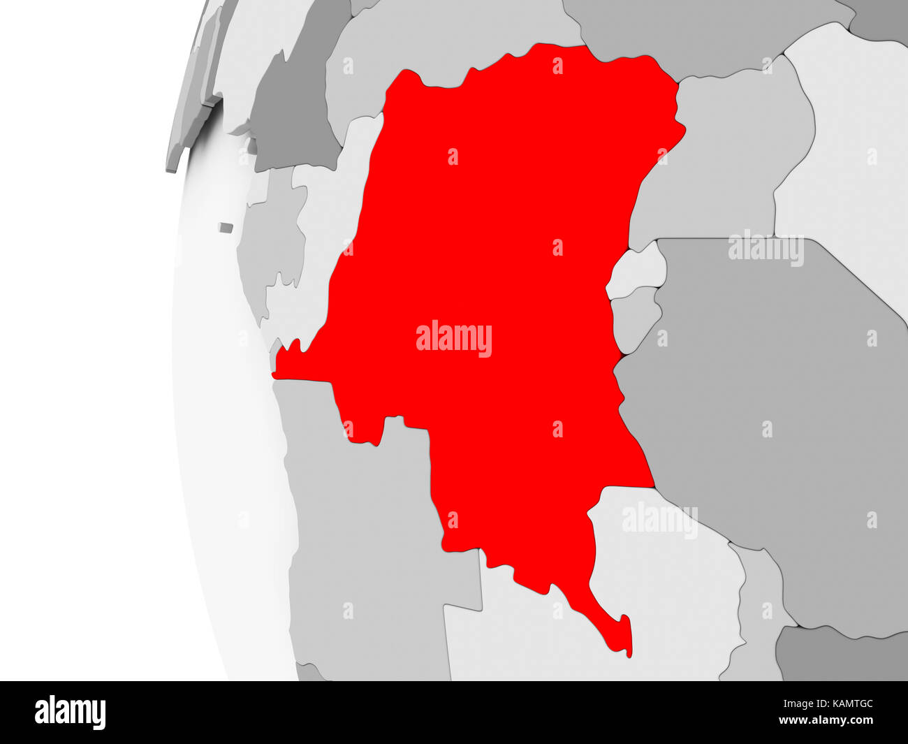 Democratic Republic of Congo highlighted on grey 3D model of political ...