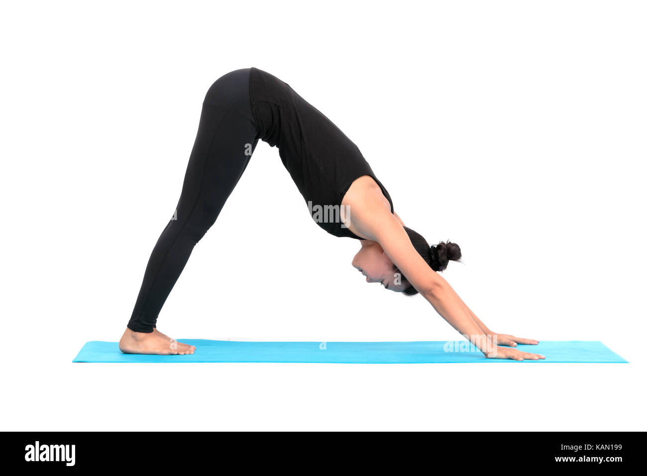 Beautiful Asian woman practicing yoga pose on white background Stock ...