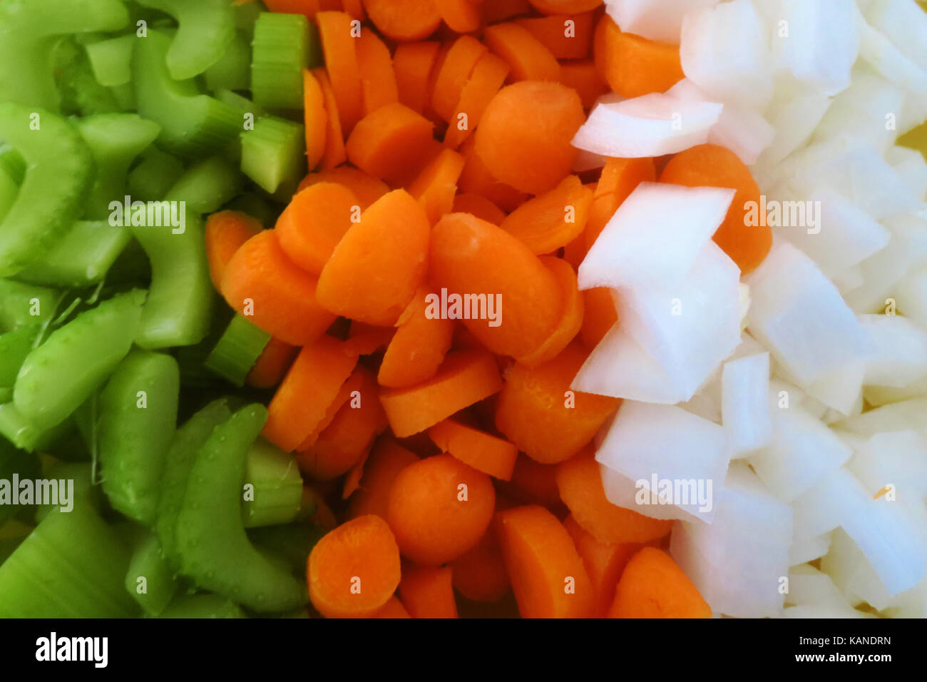 Piles of chopped carrots, onions, and celery Stock Photo Alamy