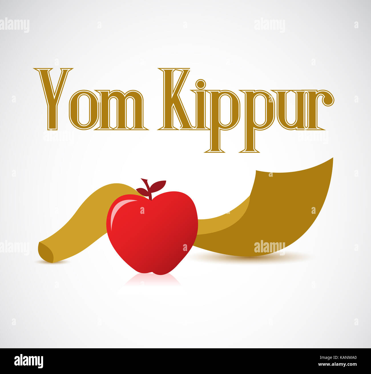 Yom Kippur Shofar horn and apple isolated over a white background Stock