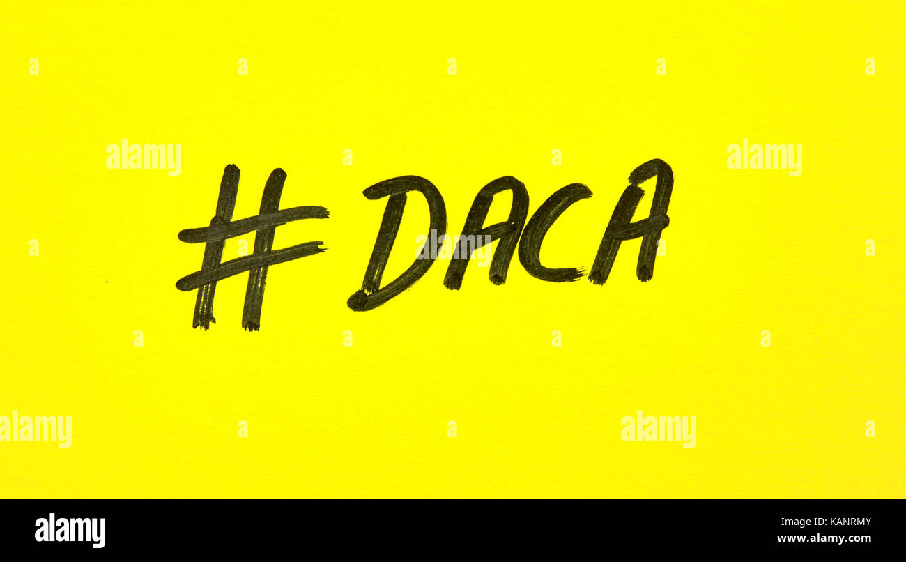 Popular hashtag daca written on a yellow paper Stock Photo