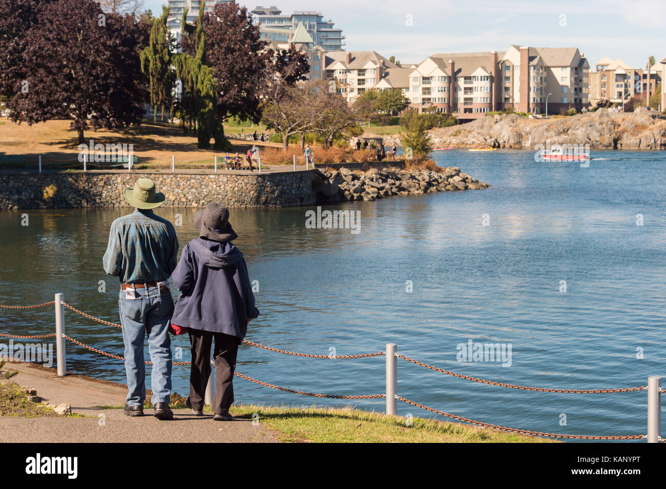 Victoria, BC, Canada - 11 September 2017: People walking on David Foster Way Stock Photo