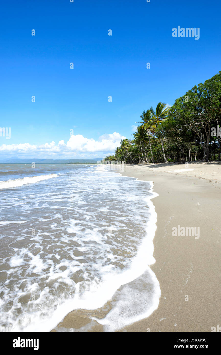 Exotic deserted sandy beach, Newell Beach, Far North Queensland, FNQ, QLD, Australia Stock Photo