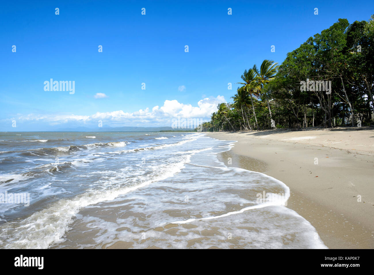 Exotic deserted sandy beach, Newell Beach, Far North Queensland, FNQ, QLD, Australia Stock Photo