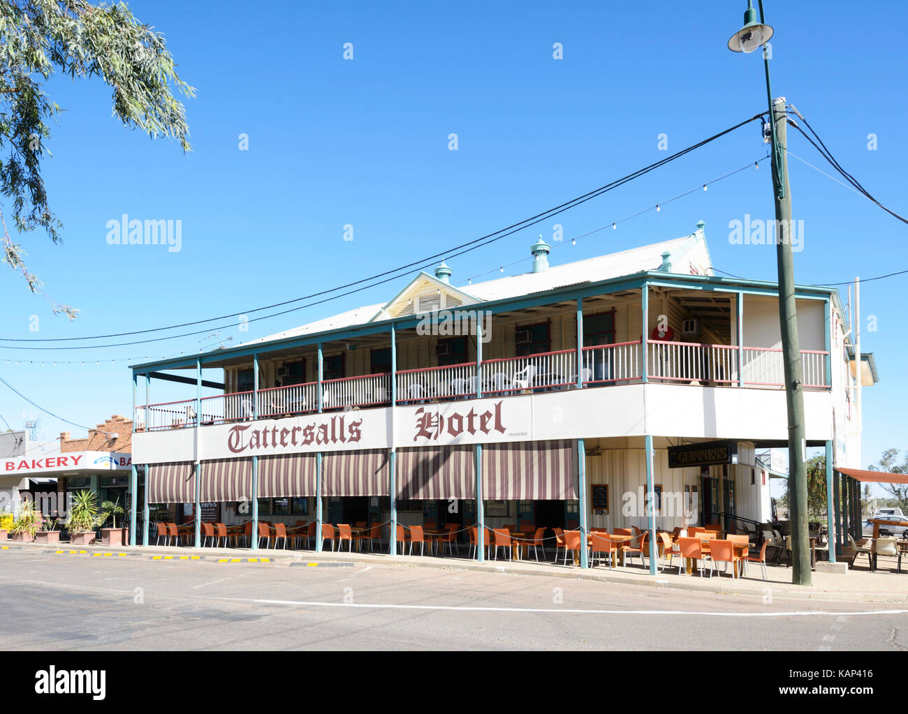 Old Tattersalls Hotel in the small rural town of Winton, Queensland, QLD, Australia Stock Photo
